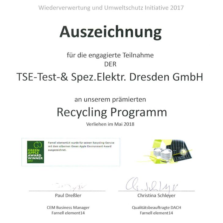 Qualitätsanspruch der TSE Test- & Spezifische Elektronik Dresden GmbH in Ottendorf-Okrilla